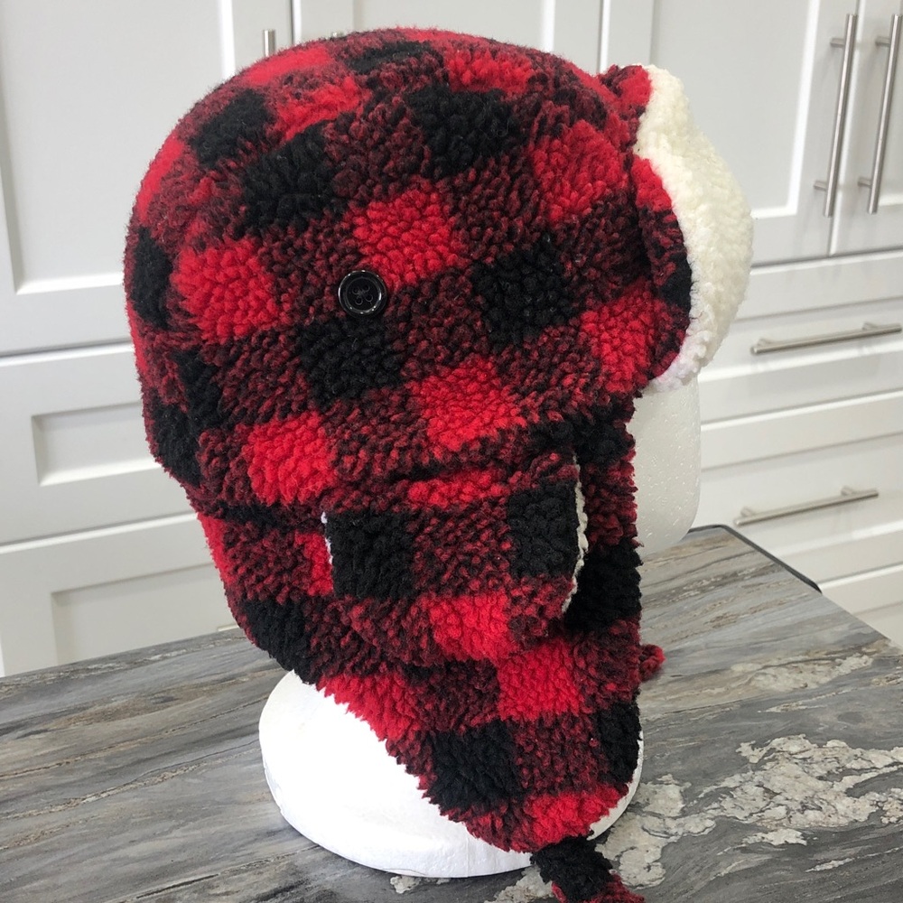 Kids Red Plaid Sherpa-Lined Trapper Hat - Picture 9 of 15